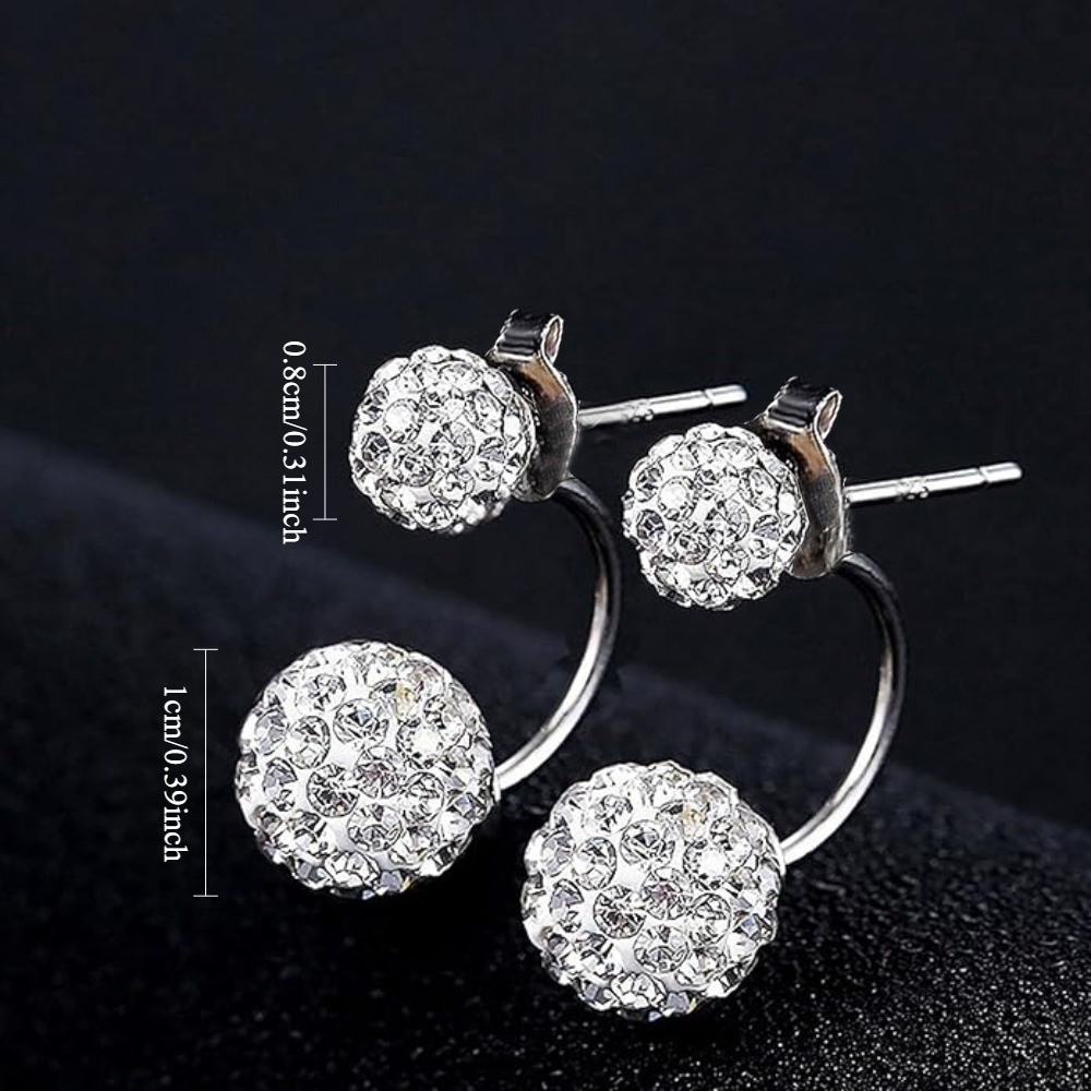 925 Silver Rhinestone Ball Stud Earrings - Elegant Style